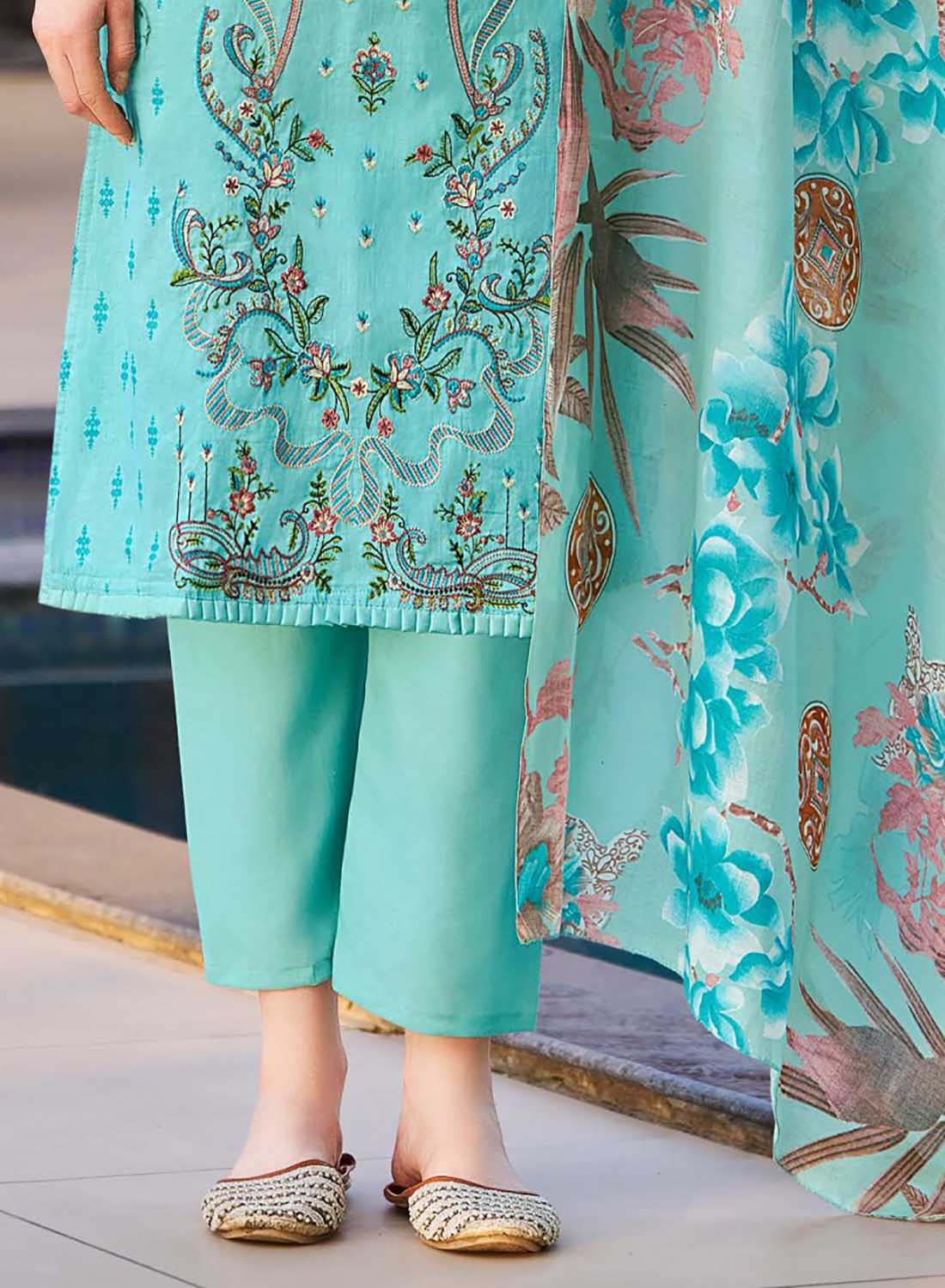 Pure Cotton Pakistani Print Unstitched Suit Material with Embroidery