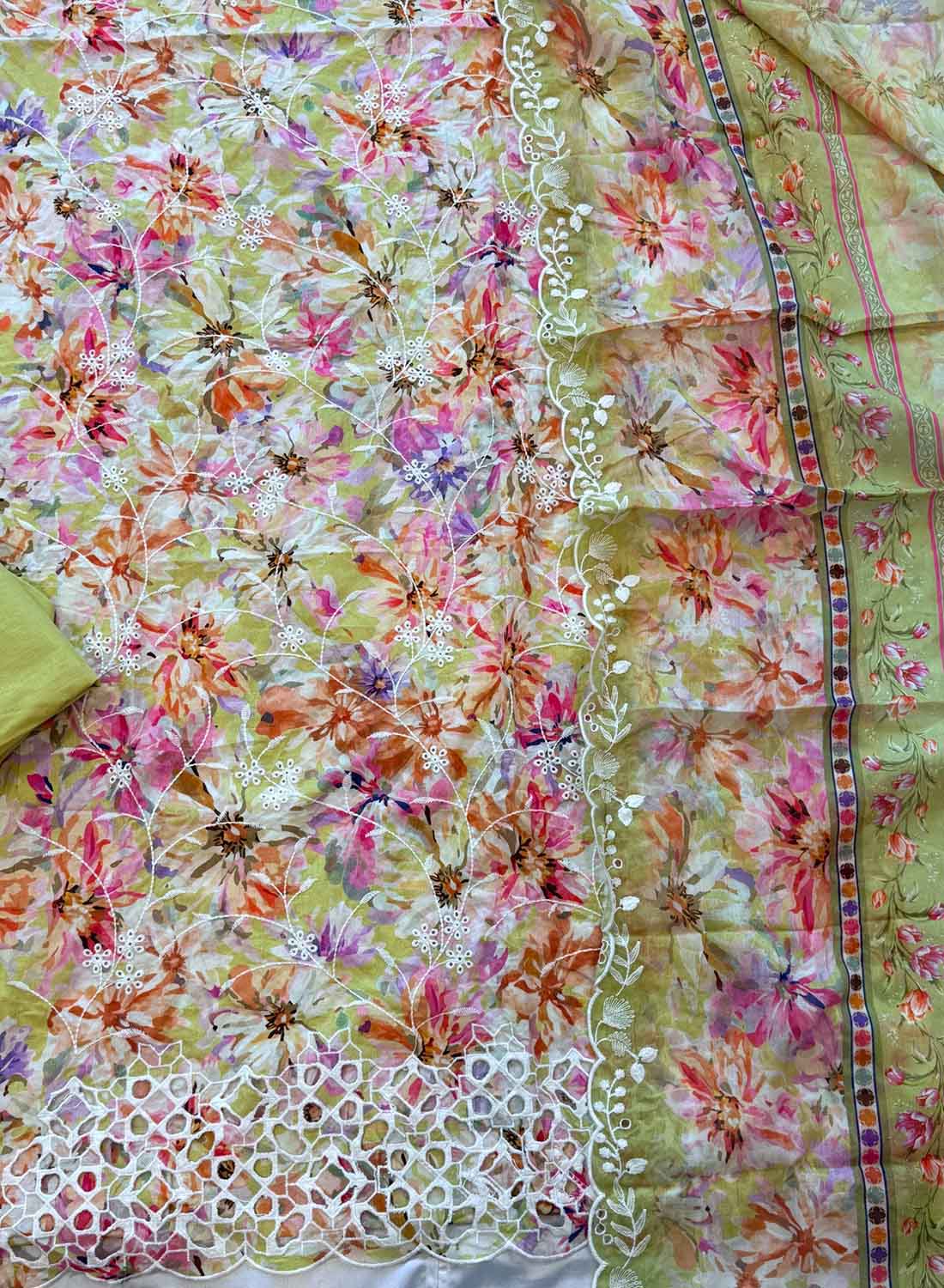 Pure Lawn Cotton Unstitched Suit Dress Material with Chikankari Embroidery