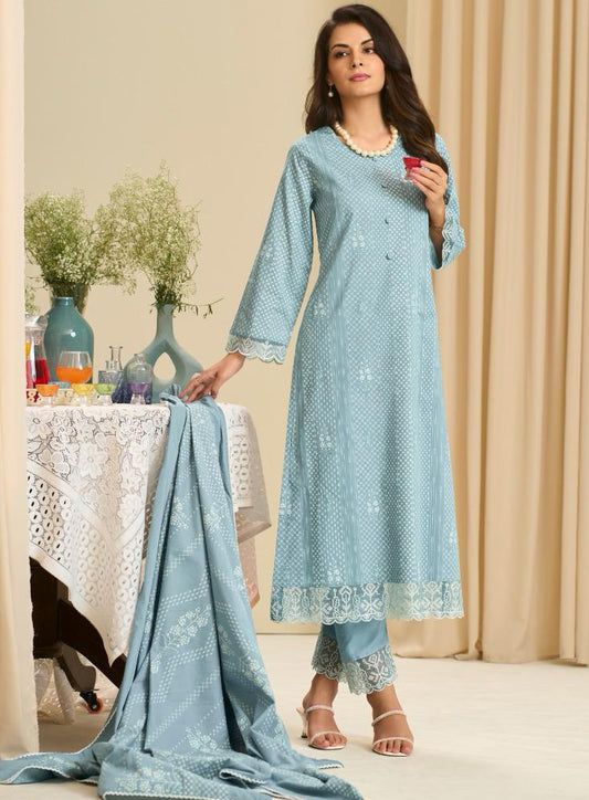Pure Cambric Cotton Unstitched Suit Set Material with Embroidery
