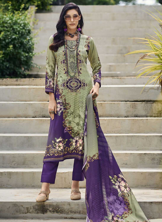 Pakistani Print Pashmina Green Unstitched Winter Suits for Women Cinderella
