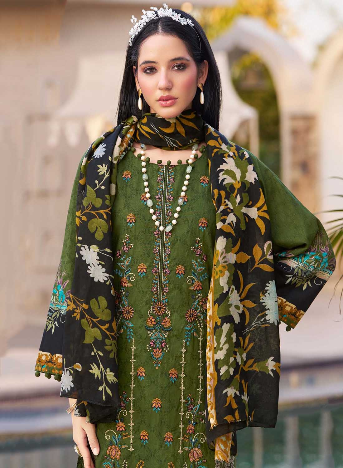 Pure Cotton Pakistani Print Unstitched Salwar Suit Set with Embroidery