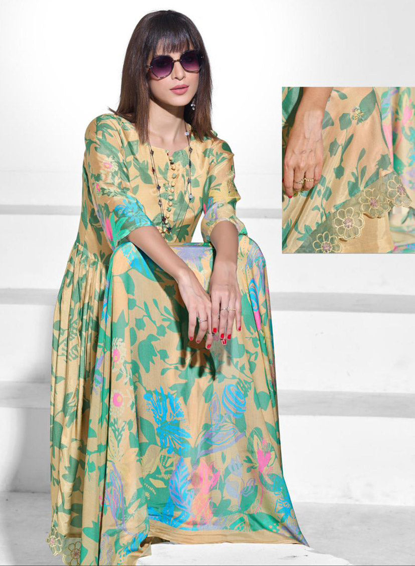 Party Wear Pure Muslin Unstitched Suit Dress Material for Women