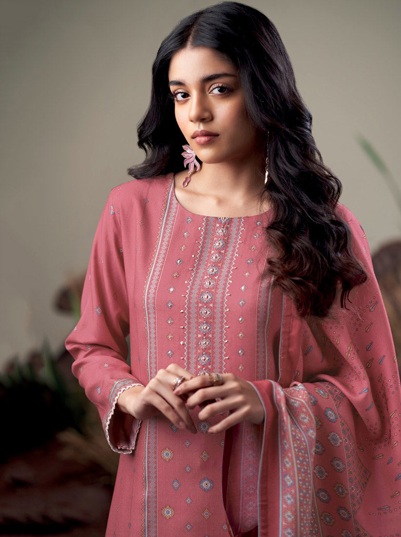 Ganga Woolen Pashmina Winter Unstitched Suit Set Fabric for Women