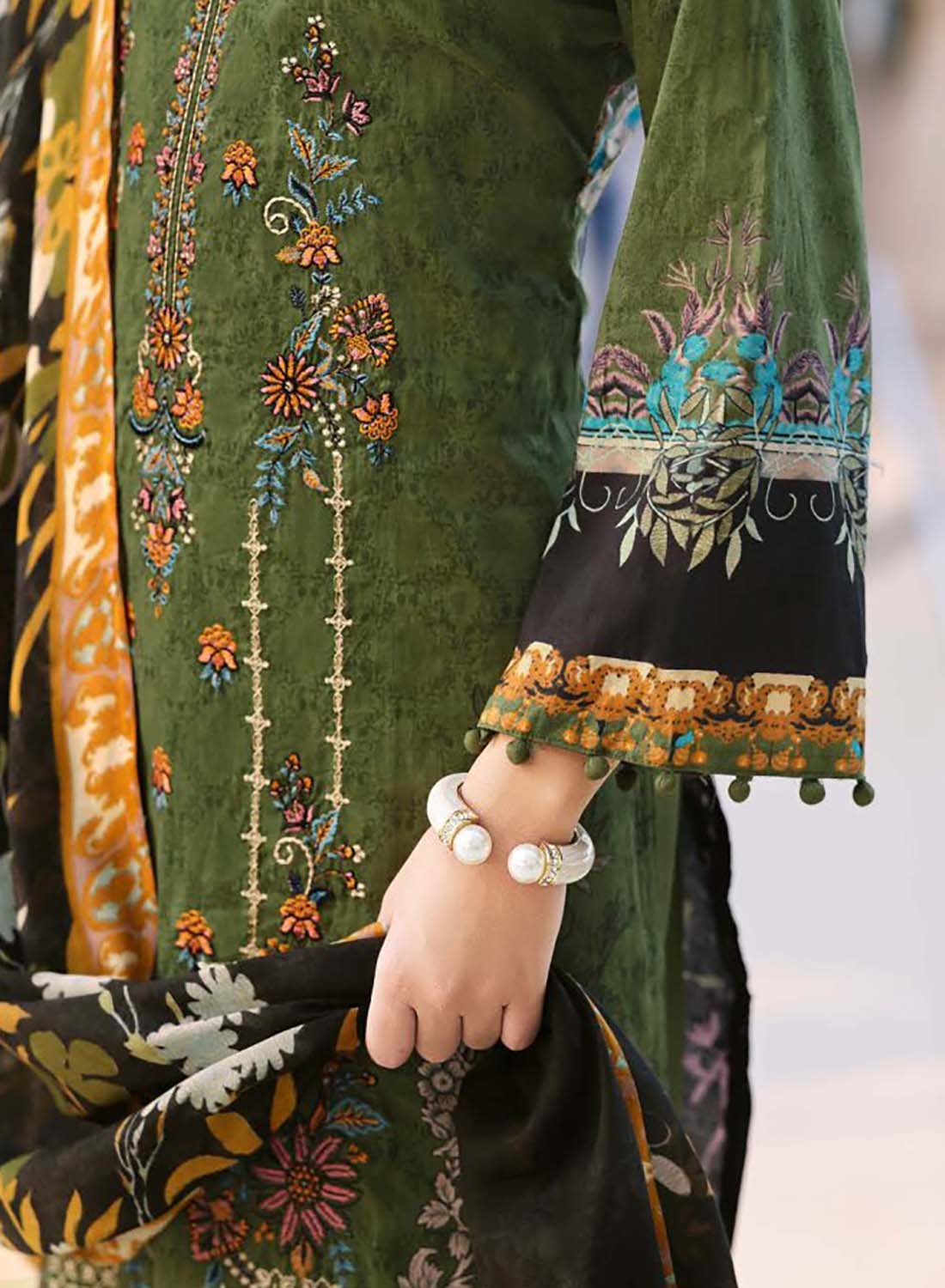 Pure Cotton Pakistani Print Unstitched Salwar Suit Set with Embroidery