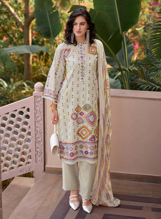 Pure Lawn Cotton Unstitched Salwar Suit Material with Dupatta