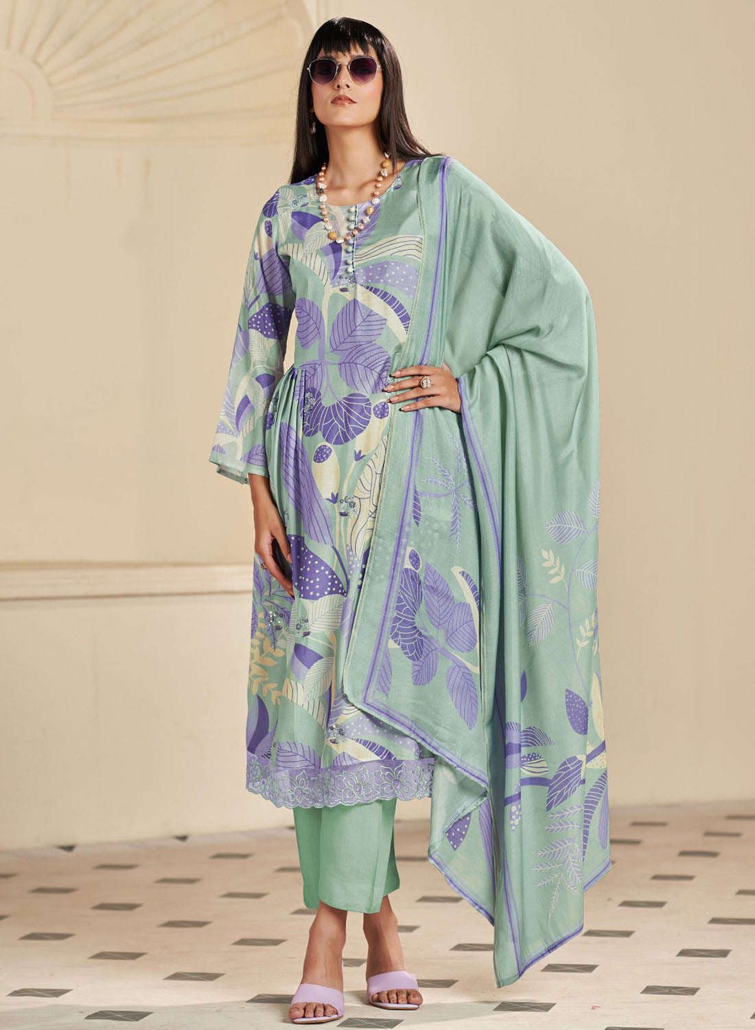 Party Wear Pure Muslin Unstitched Salwar Suit Dress Material for Women