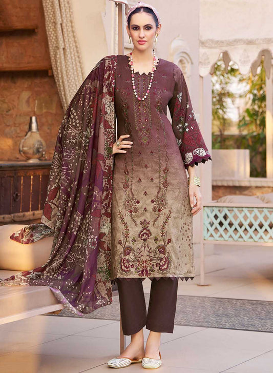 Pure Cotton Pakistani Print Unstitched Salwar Suit Fabric with Embroidery