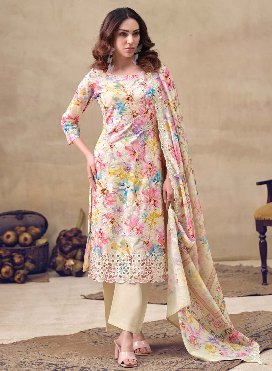 Lawn Cotton Unstitched Suit Dress Material with Chikankari Embroidery