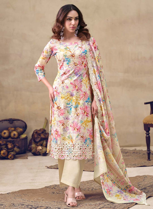 Lawn Cotton Unstitched Suit Dress Material with Chikankari Embroidery