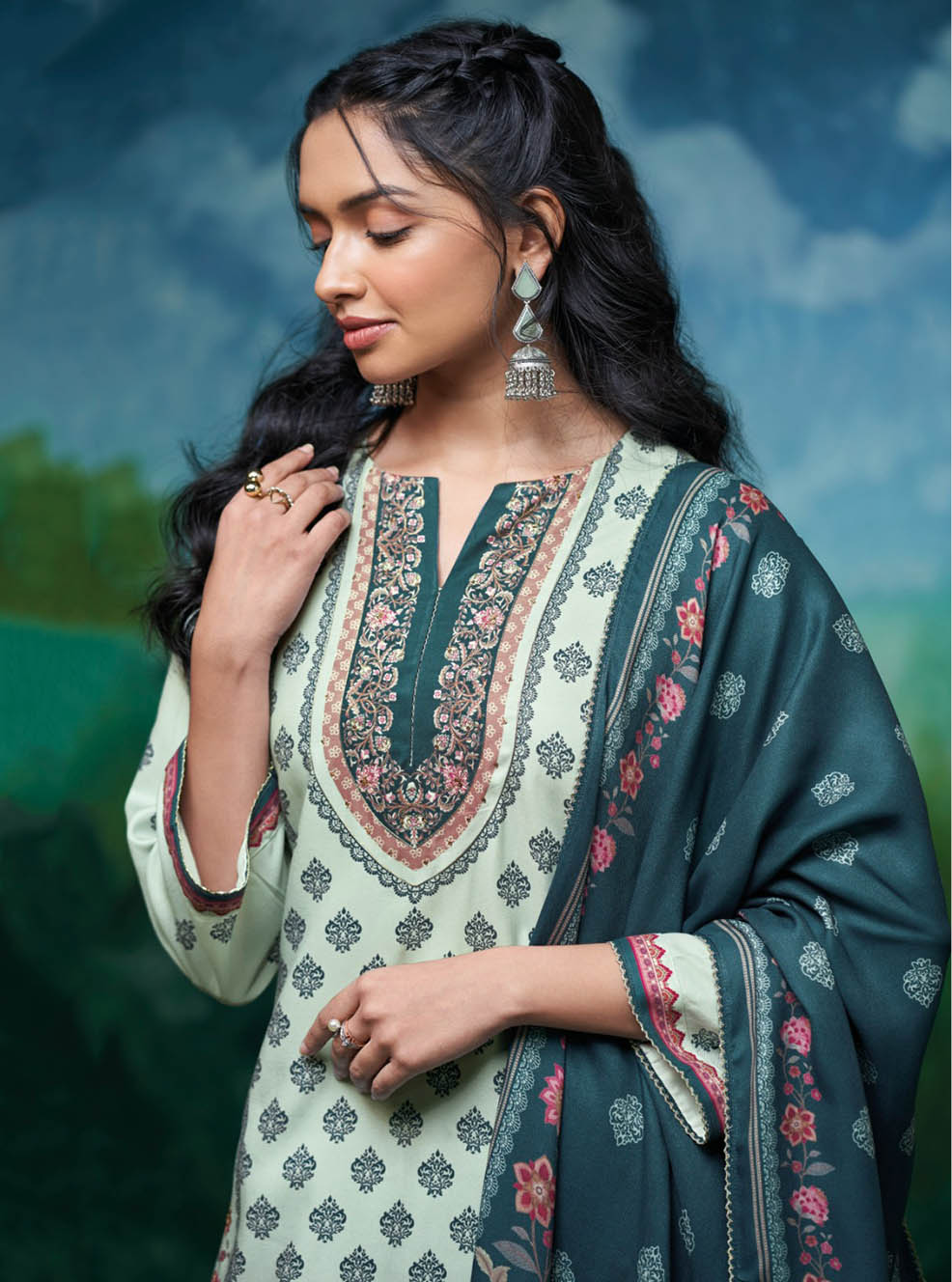 Ganga Pashmina Unstitched Winter Salwar Suit Set Material for Women