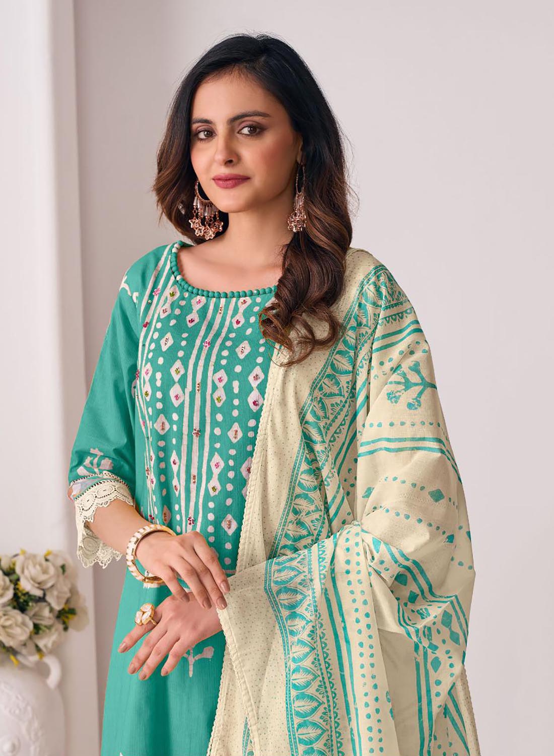 Block Print Unstitched Cotton Suit Dress Material with Dupatta