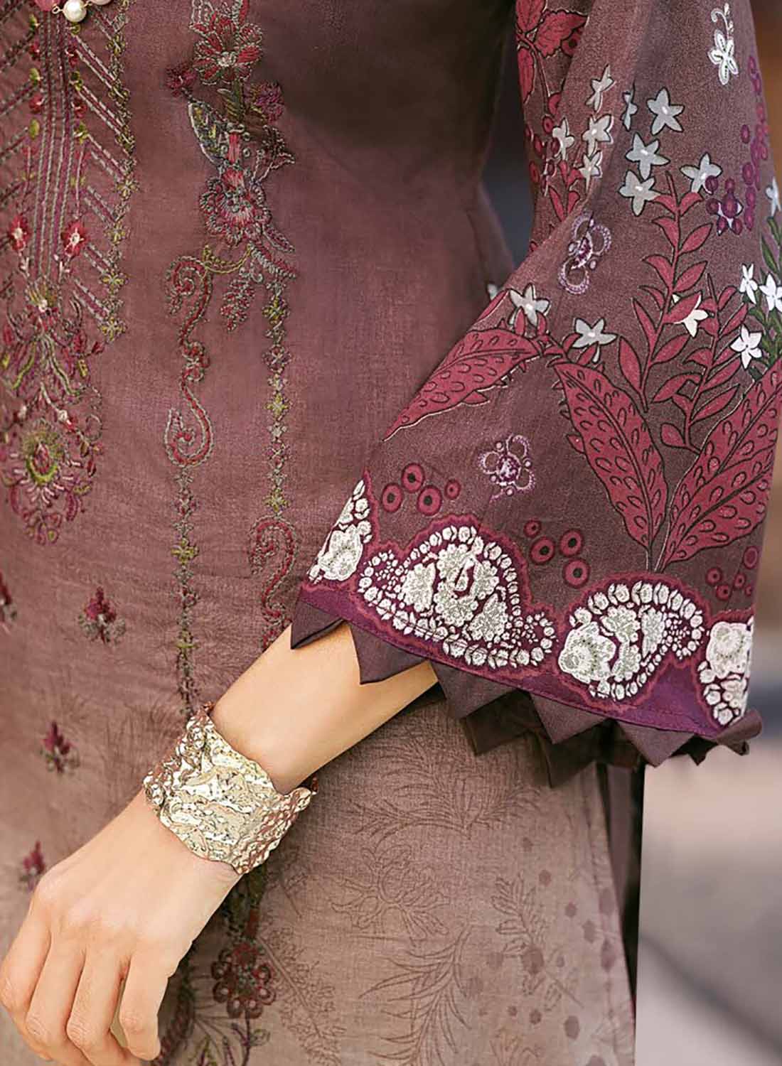 Pure Cotton Pakistani Print Unstitched Salwar Suit Fabric with Embroidery