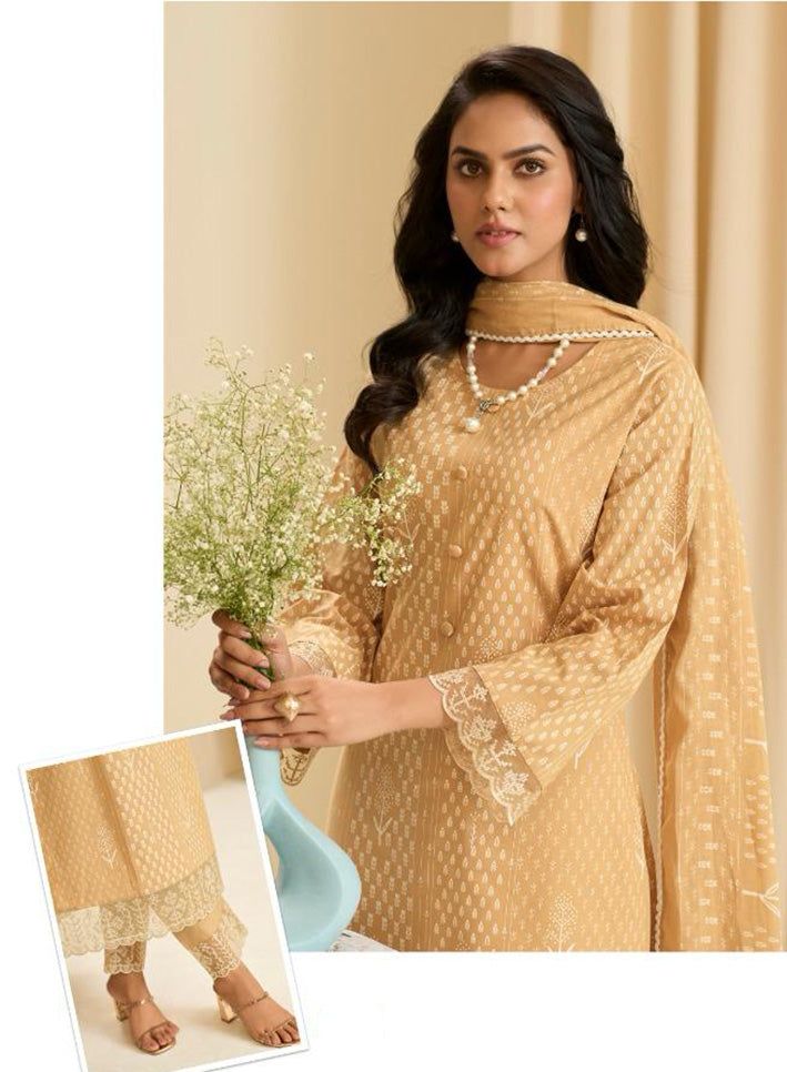 Pure Cambric Cotton Unstitched Suit Set Dress Material with Embroidery