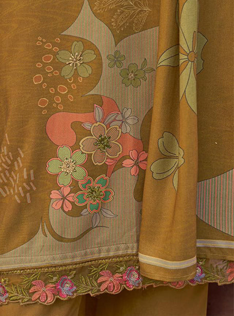Mustard Brown Winter Pashmina Unstitched Salwar Suit Set Material for Women
