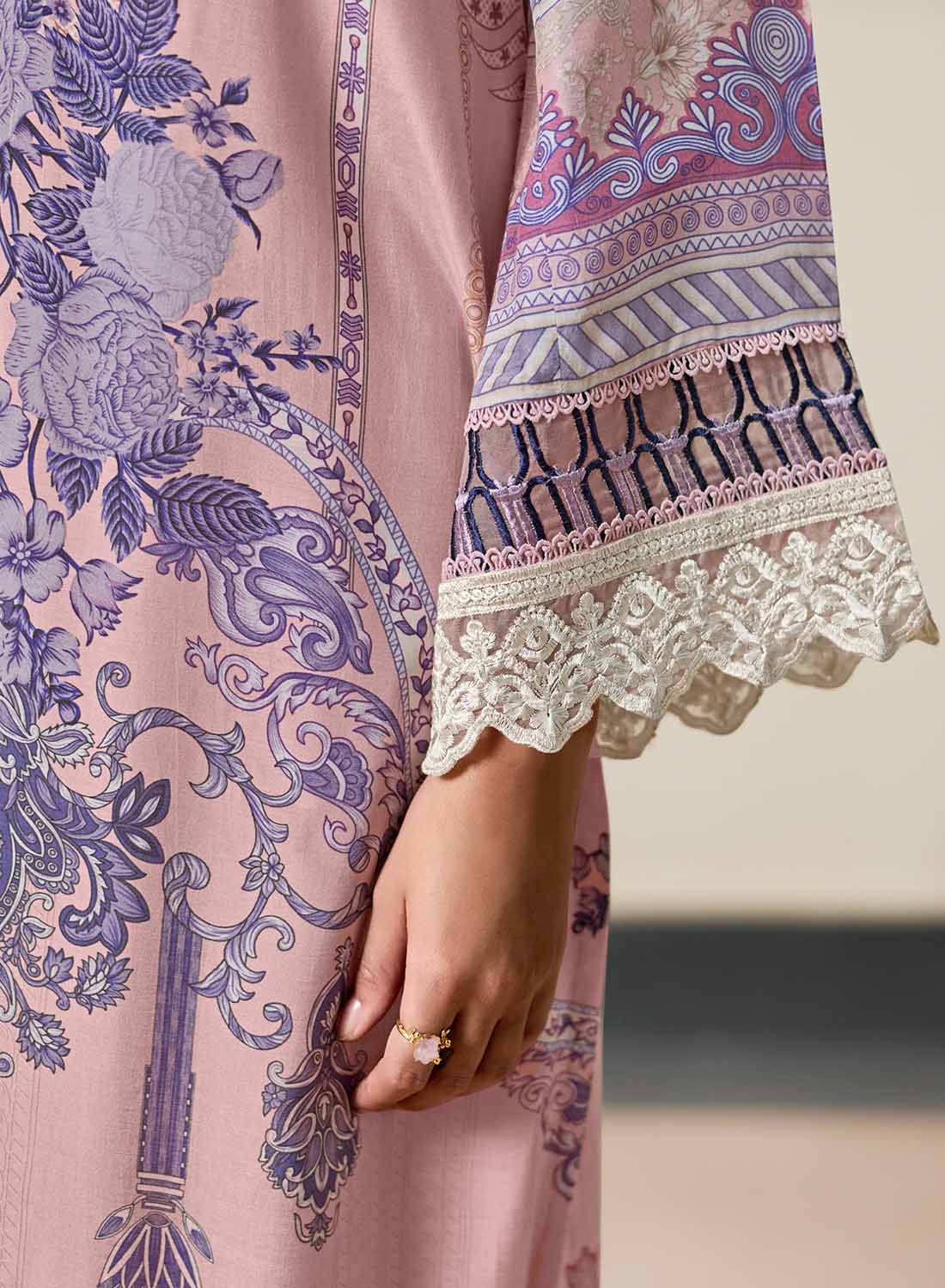 Pink Unstitched Muslin Pakistani Suit Dress Material with Embroidery