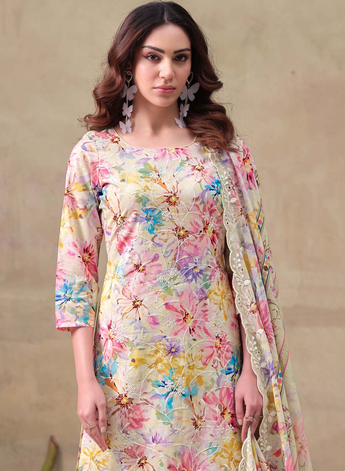 Lawn Cotton Unstitched Suit Dress Material with Chikankari Embroidery