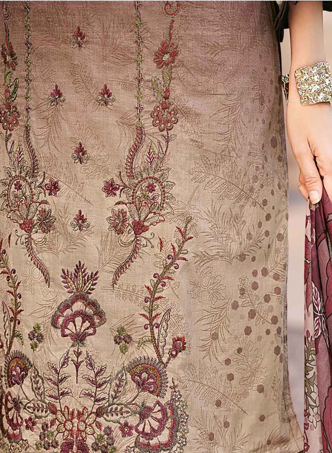 Pure Cotton Pakistani Print Unstitched Salwar Suit Fabric with Embroidery