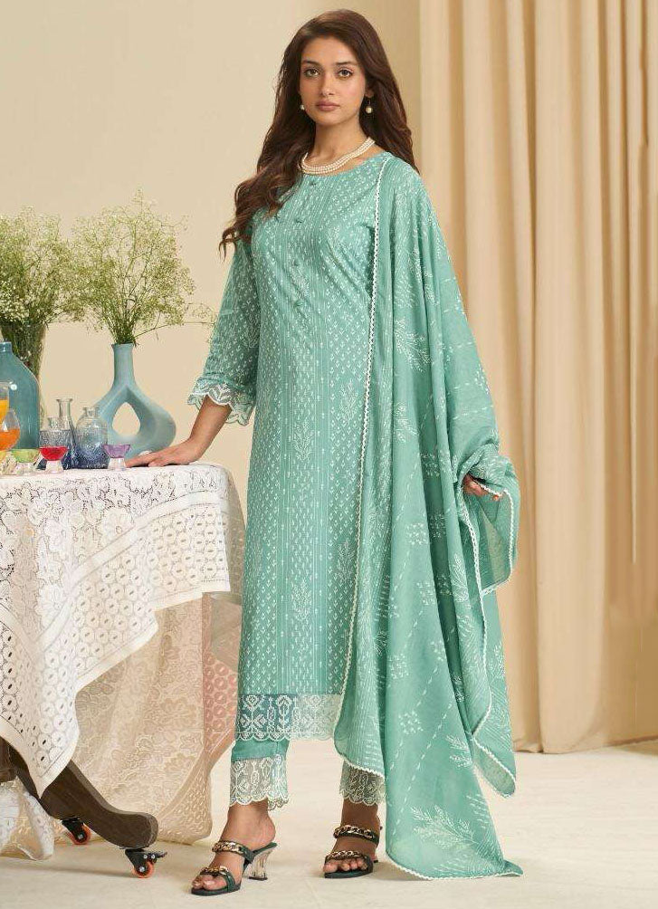 Pure Cambric Cotton Unstitched Salwar Suit Set Material with Embroidery