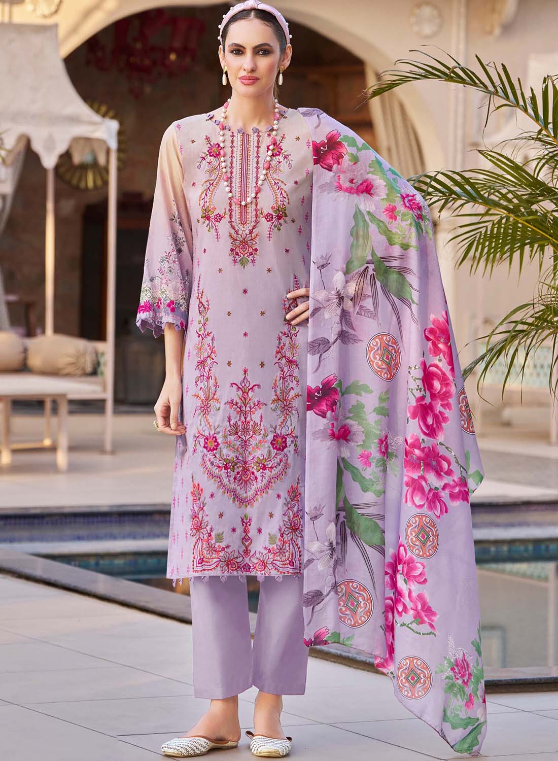 Pure Cotton Pakistani Print Unstitched Salwar Suit Material with Embroidery