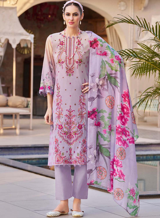 Pure Cotton Pakistani Print Unstitched Salwar Suit Material with Embroidery