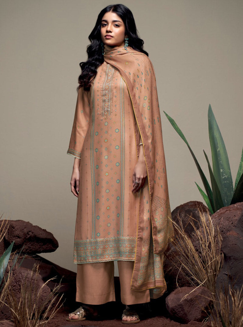 Ganga Woolen Pashmina Unstitched Winter Suit Dress Material for Women