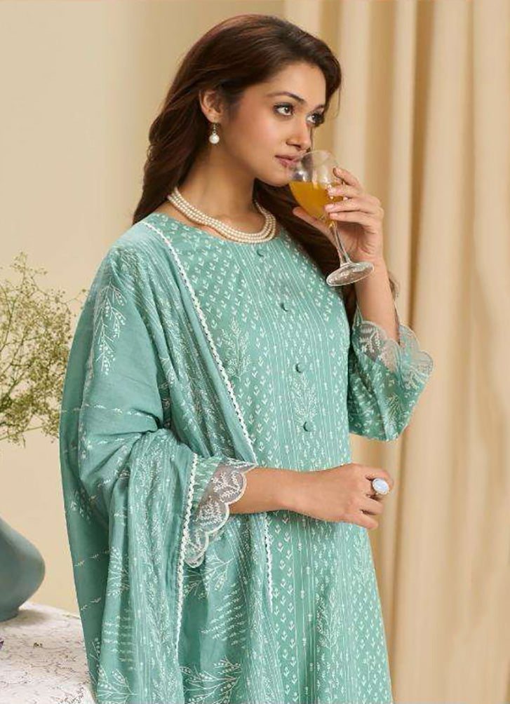 Pure Cambric Cotton Unstitched Salwar Suit Set Material with Embroidery