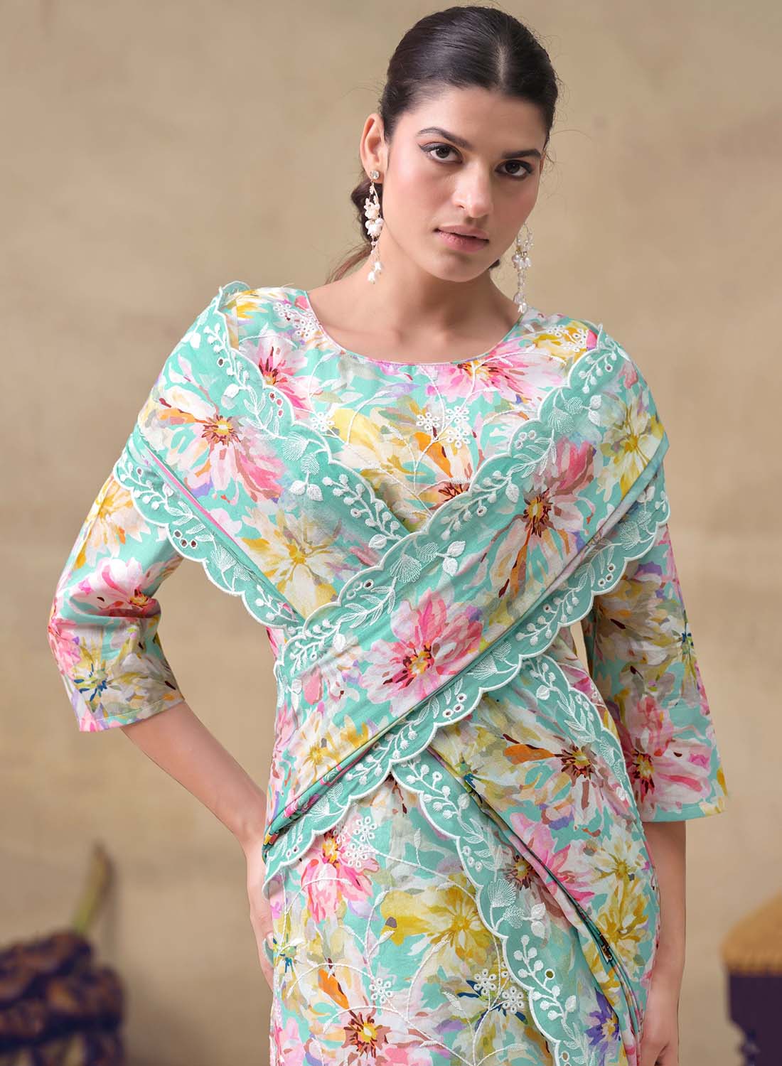 Lawn Cotton Unstitched Salwar Suit Material with Chikankari Embroidery
