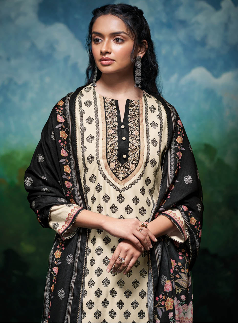 Ganga Pashmina Unstitched Winter Salwar Suit Fabric Material for Women