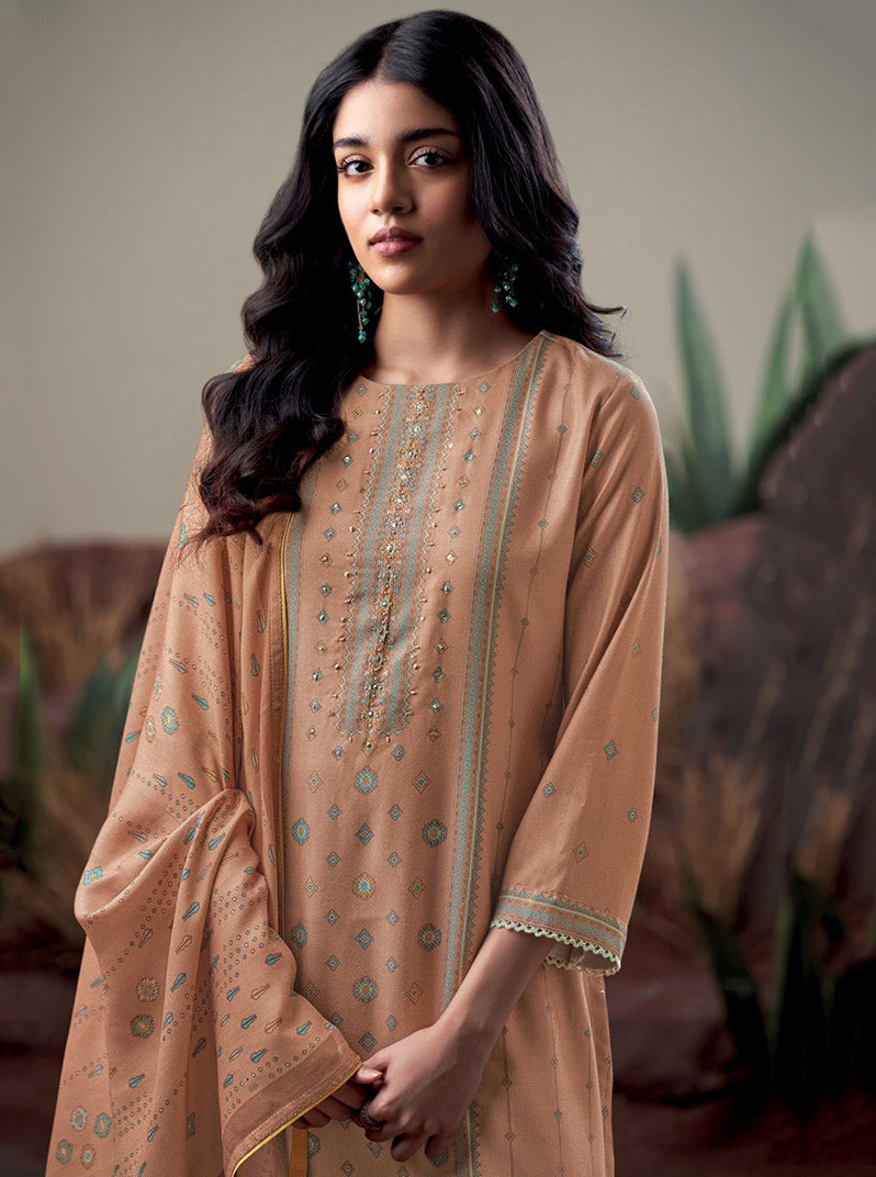 Ganga Woolen Pashmina Unstitched Winter Suit Dress Material for Women