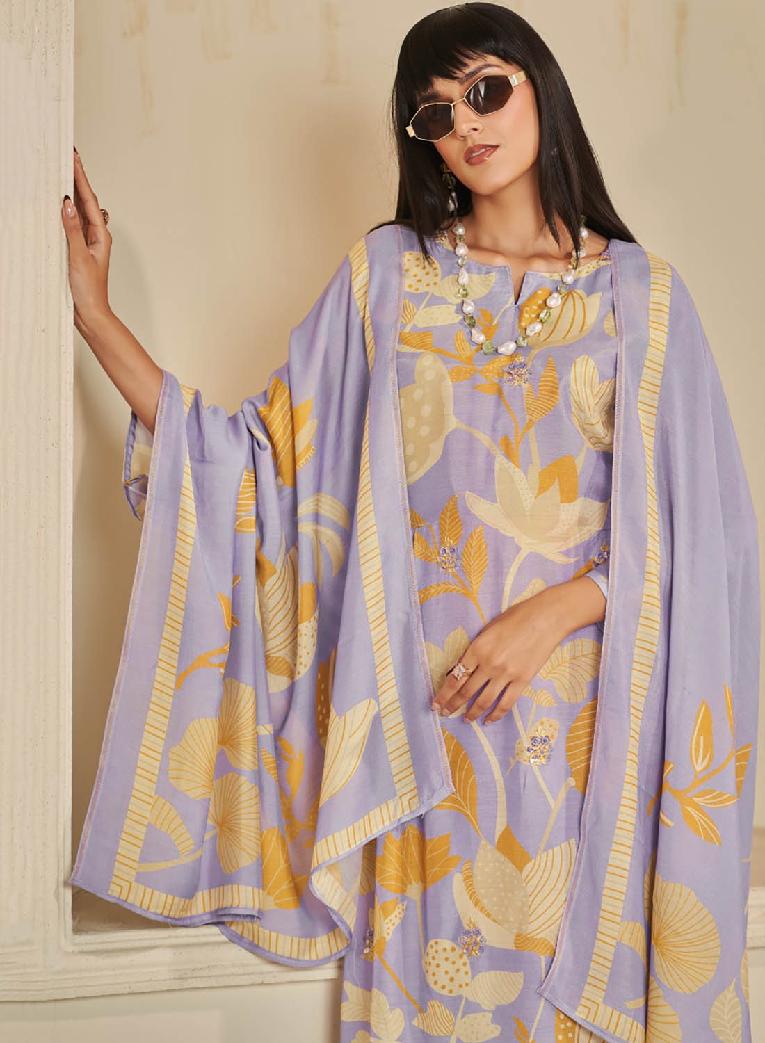 Party Wear Pure Muslin Purple Unstitched Salwar Suit Material for Women