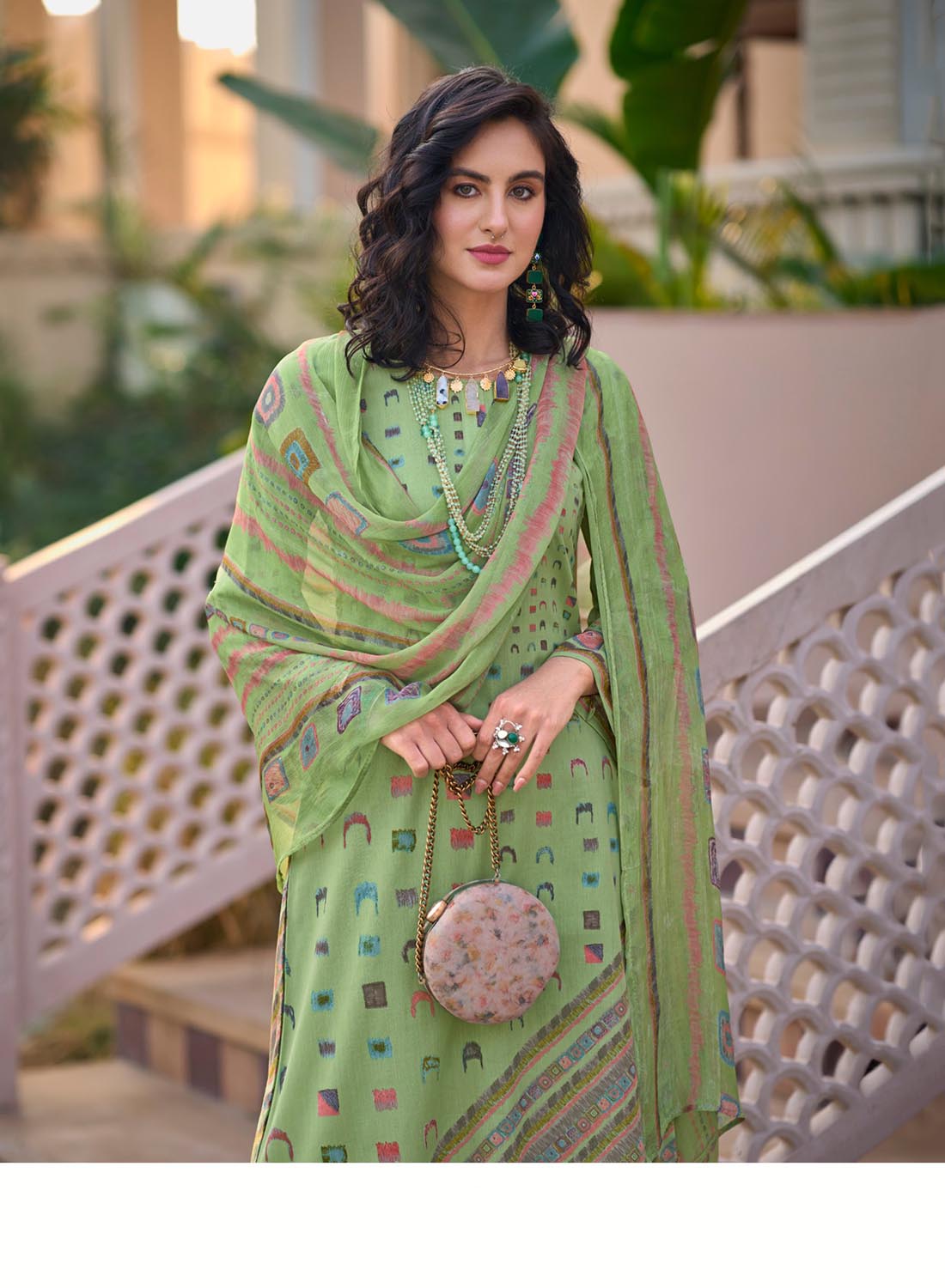 Green Pure Lawn Cotton Unstitched Salwar Suit Material with Dupatta