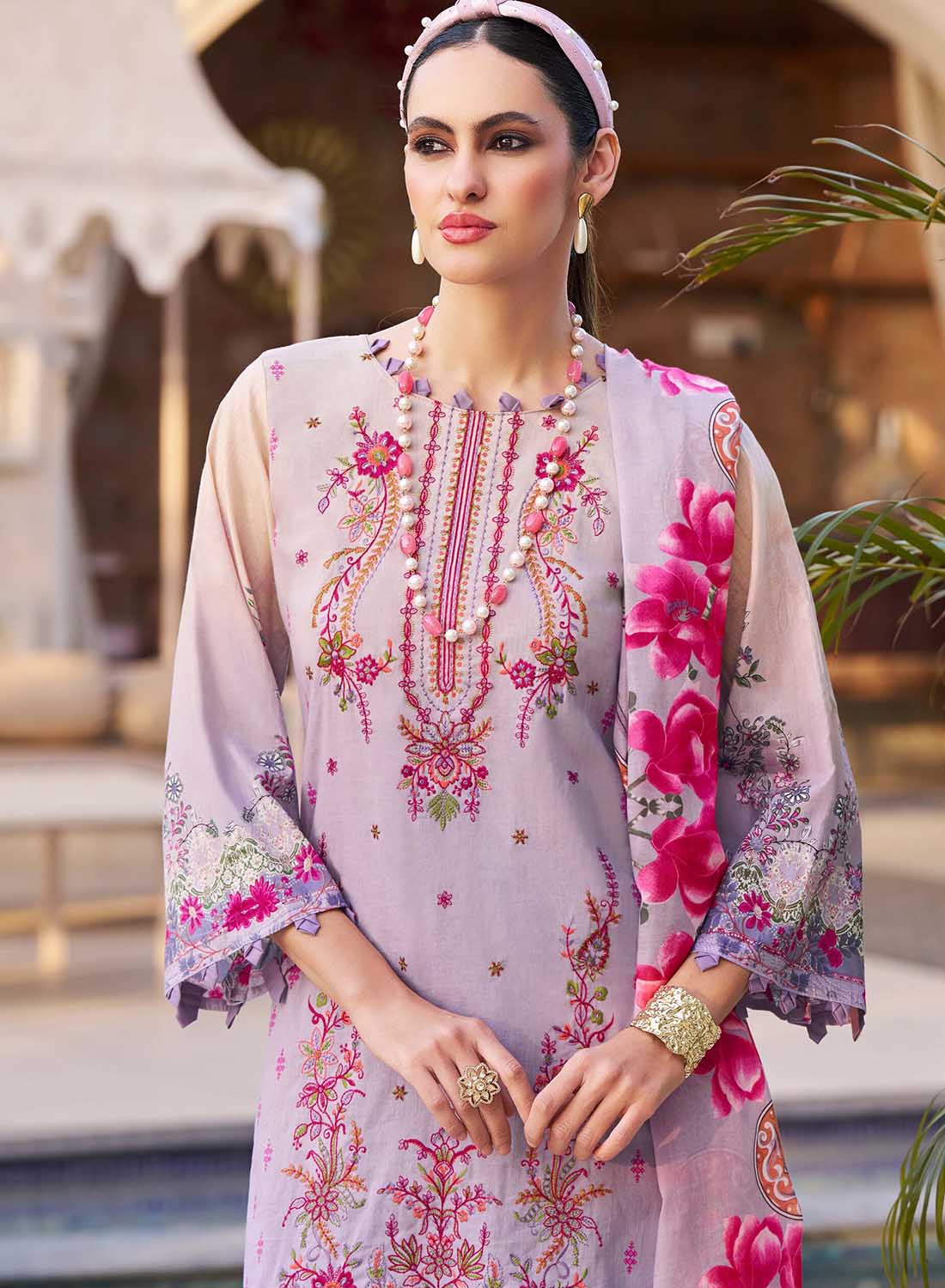 Pure Cotton Pakistani Print Unstitched Salwar Suit Material with Embroidery