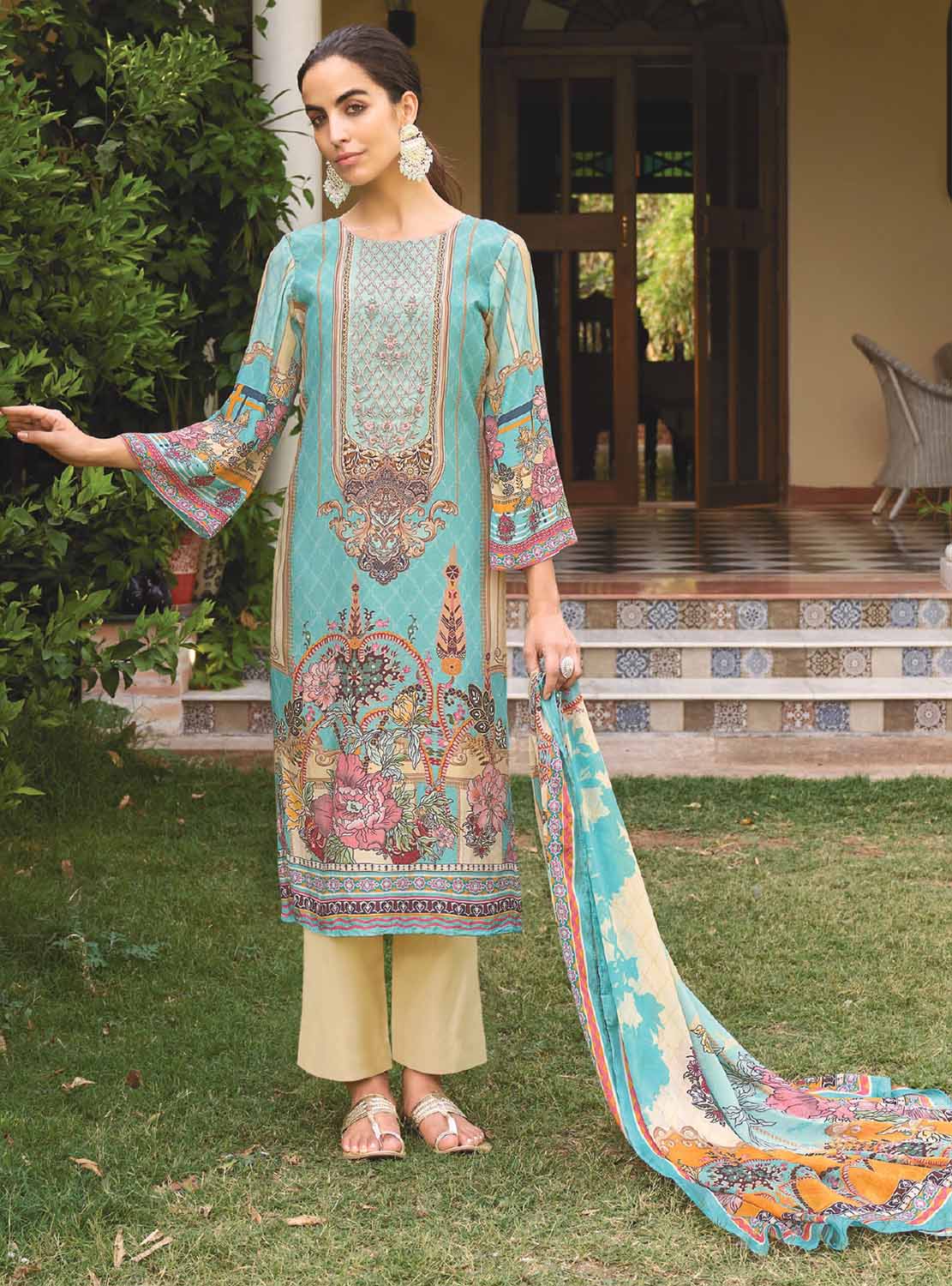 AQSA Unstitched Cotton Pakistani Salwar Suit with Embroidery AQSA