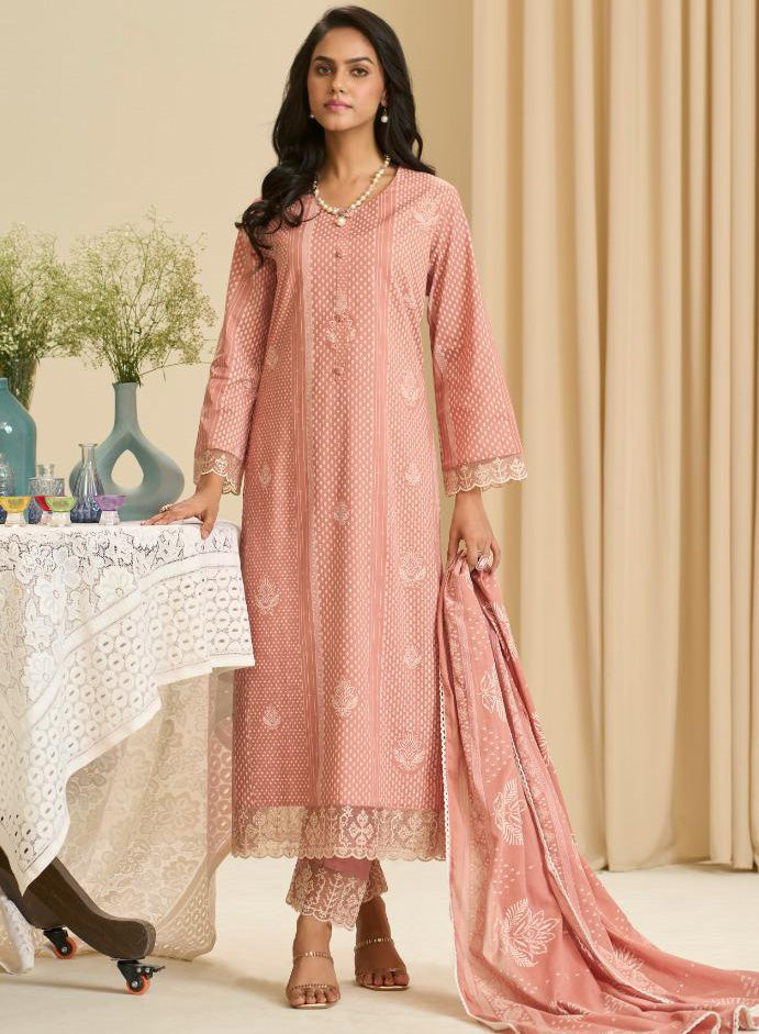 Women's Pure Cambric Cotton Unstitched Salwar Suit Set with Embroidery