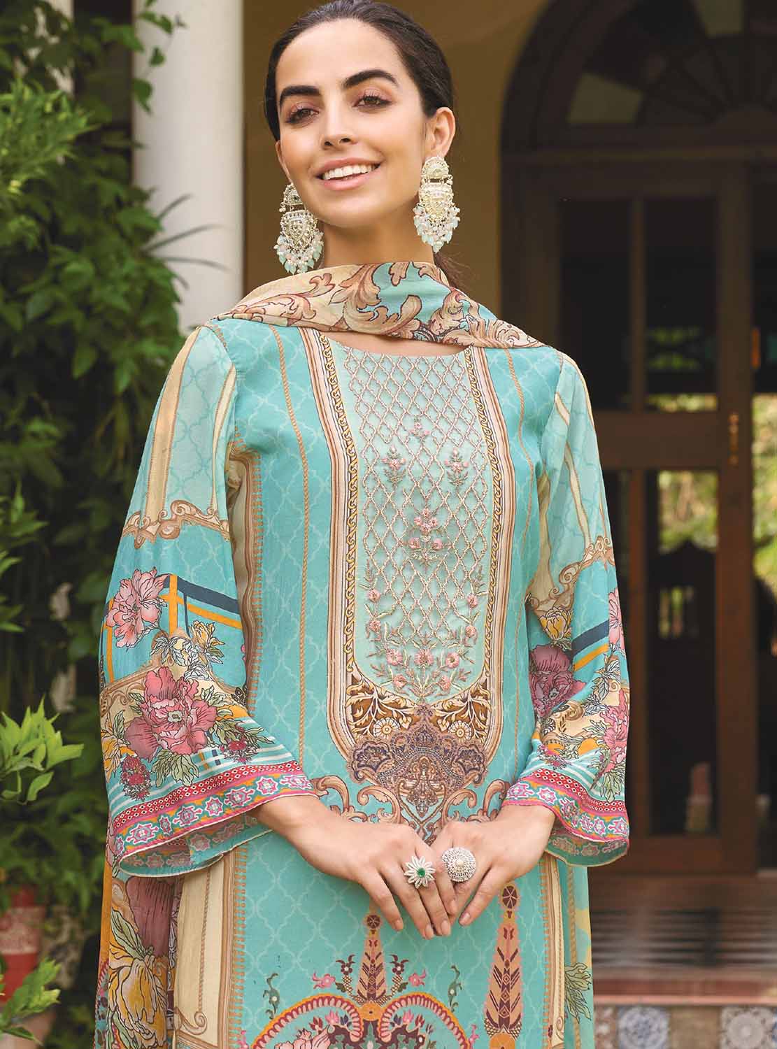 AQSA Unstitched Cotton Pakistani Salwar Suit with Embroidery AQSA