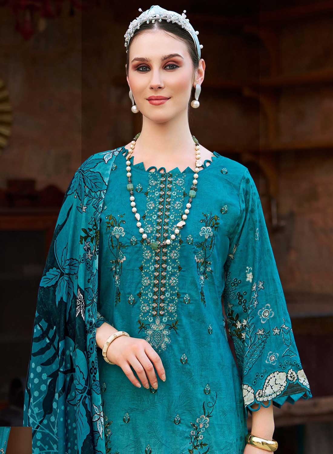 Soft Pure Cotton Pakistani Print Unstitched Suit Material with Embroidery
