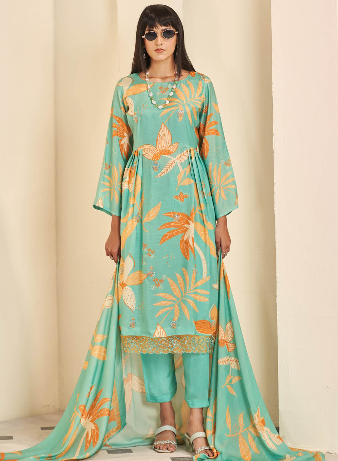 Party Wear Pure Muslin Unstitched Salwar Suit Fabric Material for Women