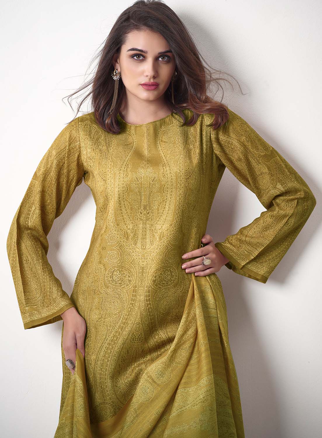 Green Unstitched Pashmina Winter Salwar Suits Fabric for Ladies PRM Trendz