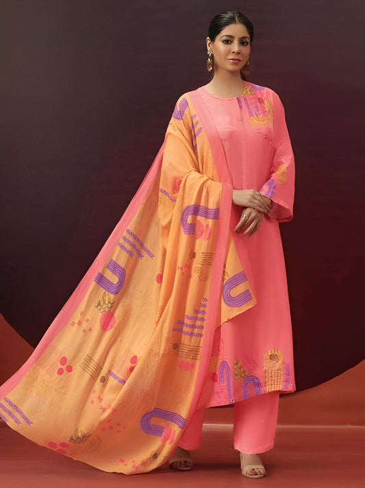 Cotton Satin Printed Unstitched Suit Dress Material for Women