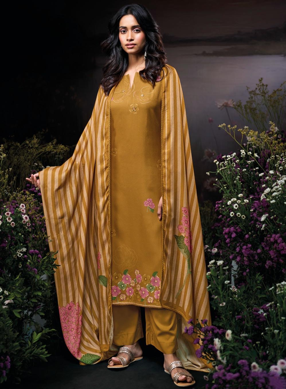 Ganga Woolen Pashmina Mustard Winter Unstitched Salwar Suit Set Material