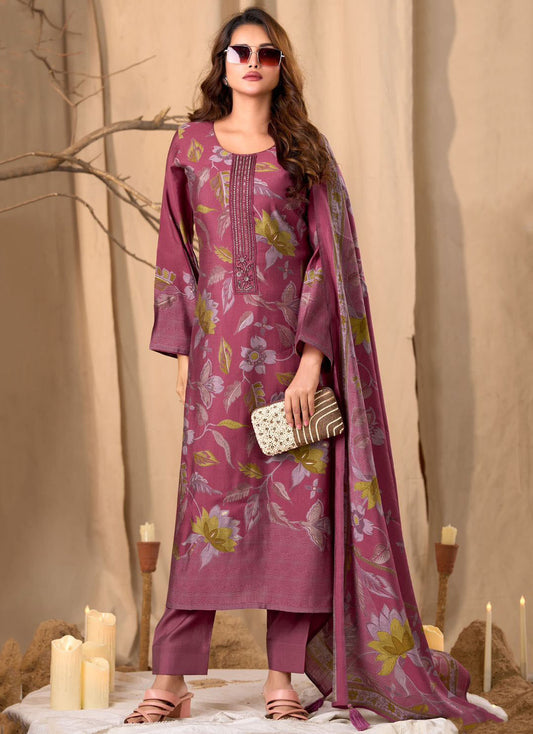 Pink Muslin Silk Unstitched Salwar Suit Fabric Material for Women
