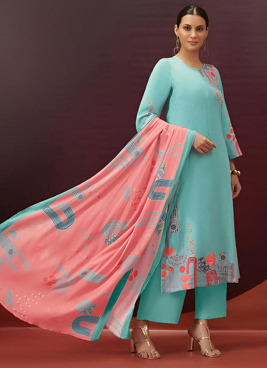 Printed Unstitched Cotton Satin Suit Dress Material for Women