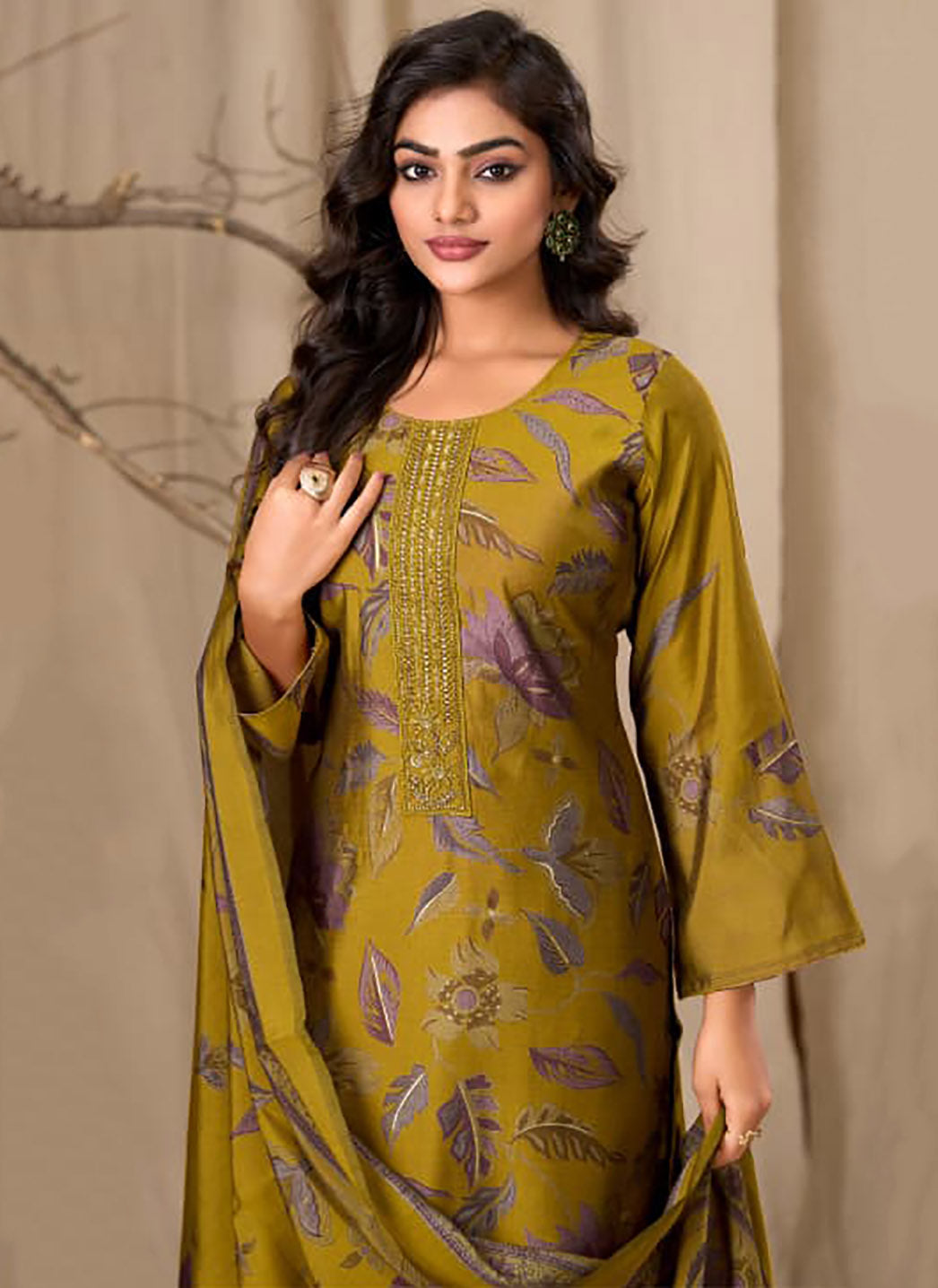 Mustard Muslin Silk Unstitched Salwar Suit Fabric Material for Women