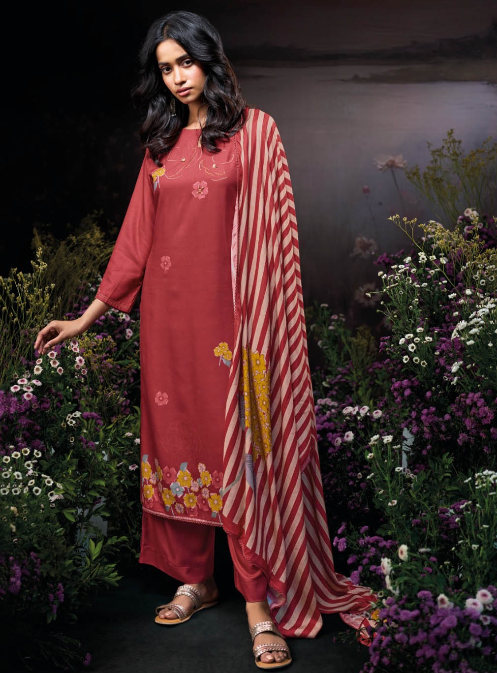 Ganga Woolen Pashmina Winter Unstitched Salwar Suit Set Fabric Material