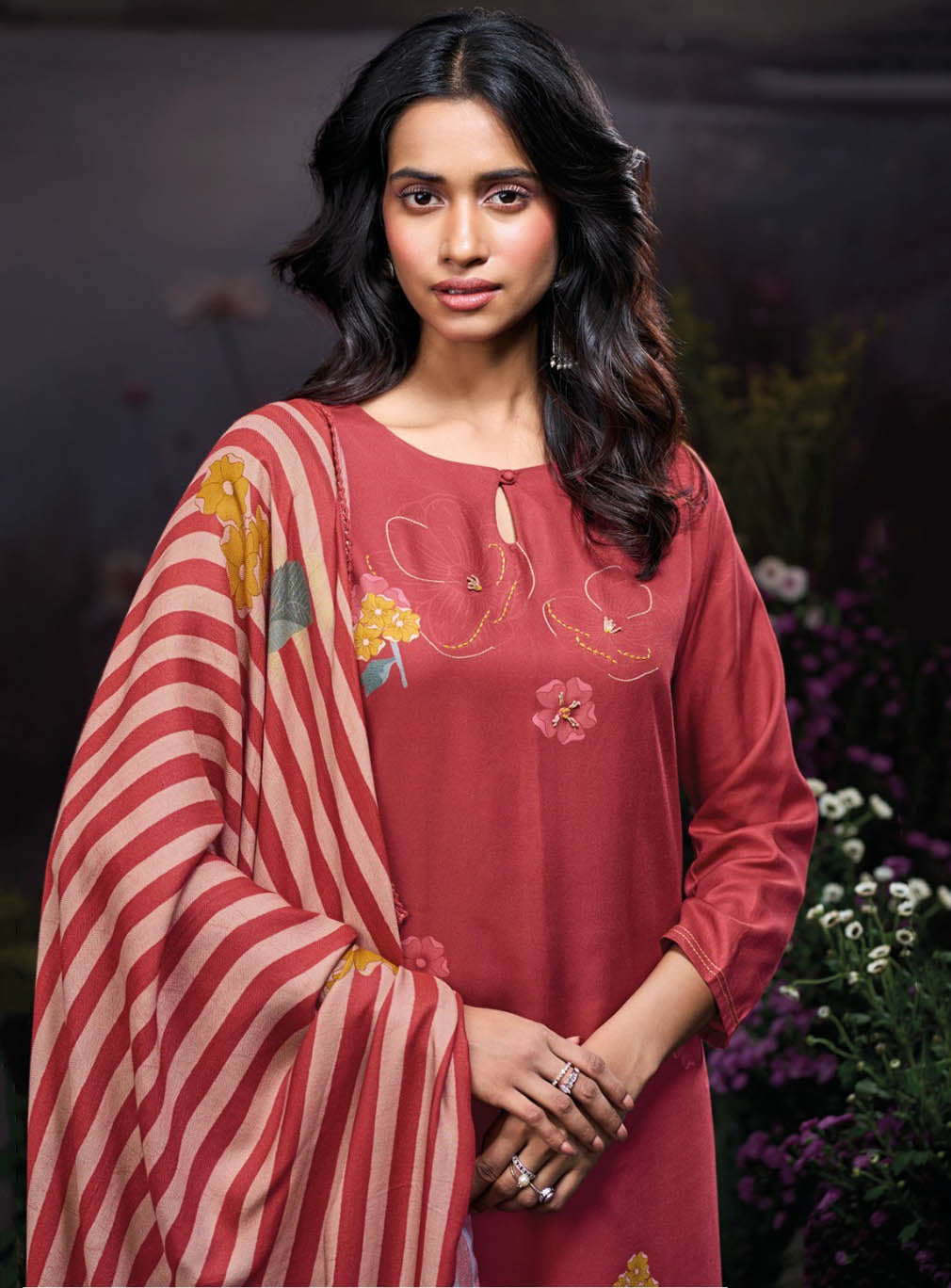 Ganga Woolen Pashmina Winter Unstitched Salwar Suit Set Fabric Material