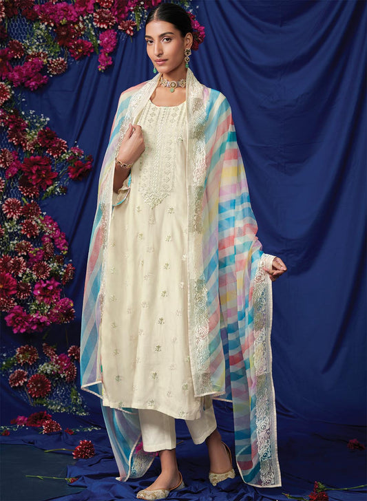 Kimora Pure Cotton Lawn Women Off-White Suit Dress Material