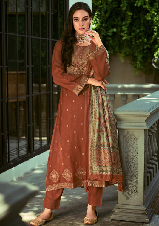 Women's Unstitched Pure Pashmina Jacquard Winter Suit Dress Material