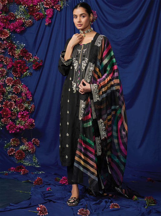 Kimora Pure Cotton Lawn Women Black Suit Dress Material