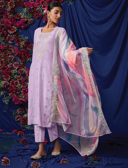 Kimora Pure Cotton Lawn Women Purple Suit Dress Material