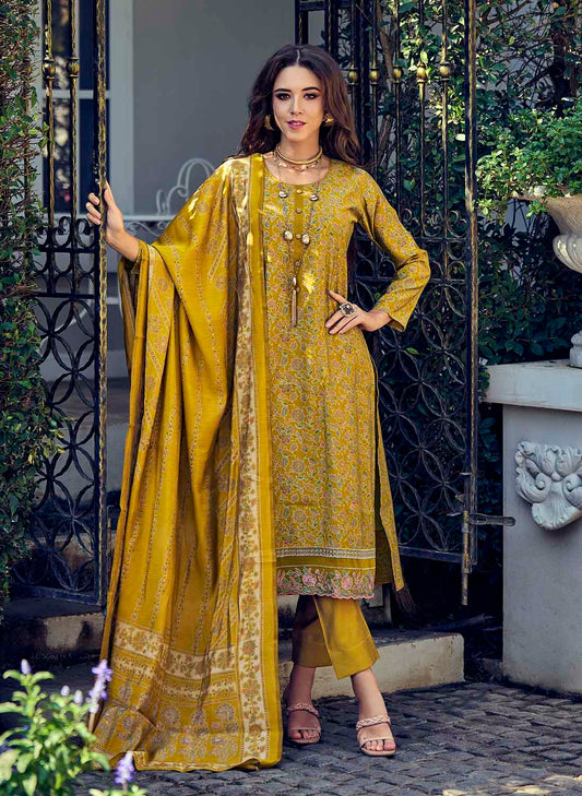 Pure Muslin Fancy Unstitched Suit Material with Embroidery for Women